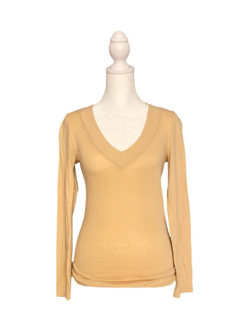 Ambience Apparel Beige V-Neck Long Sleeve Top